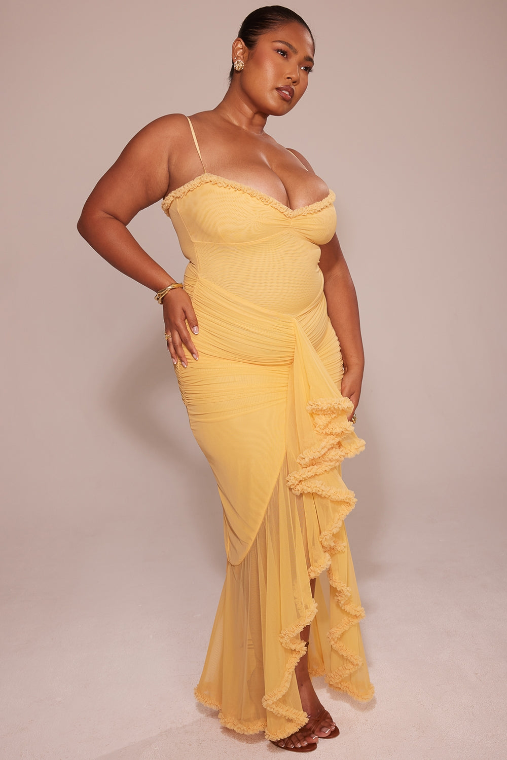 Gabbi | Mesh Ruffled Front Gown