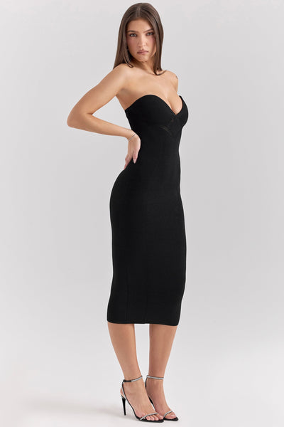 Magdalena | Black Strapless Knit Midi Dress